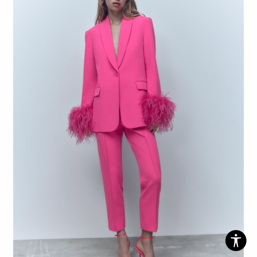 Zara Straight Cut Feather Blazer NWT XS